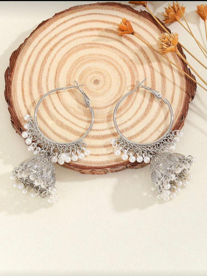 Gold Pearl Jhumka Hoop Earrings
