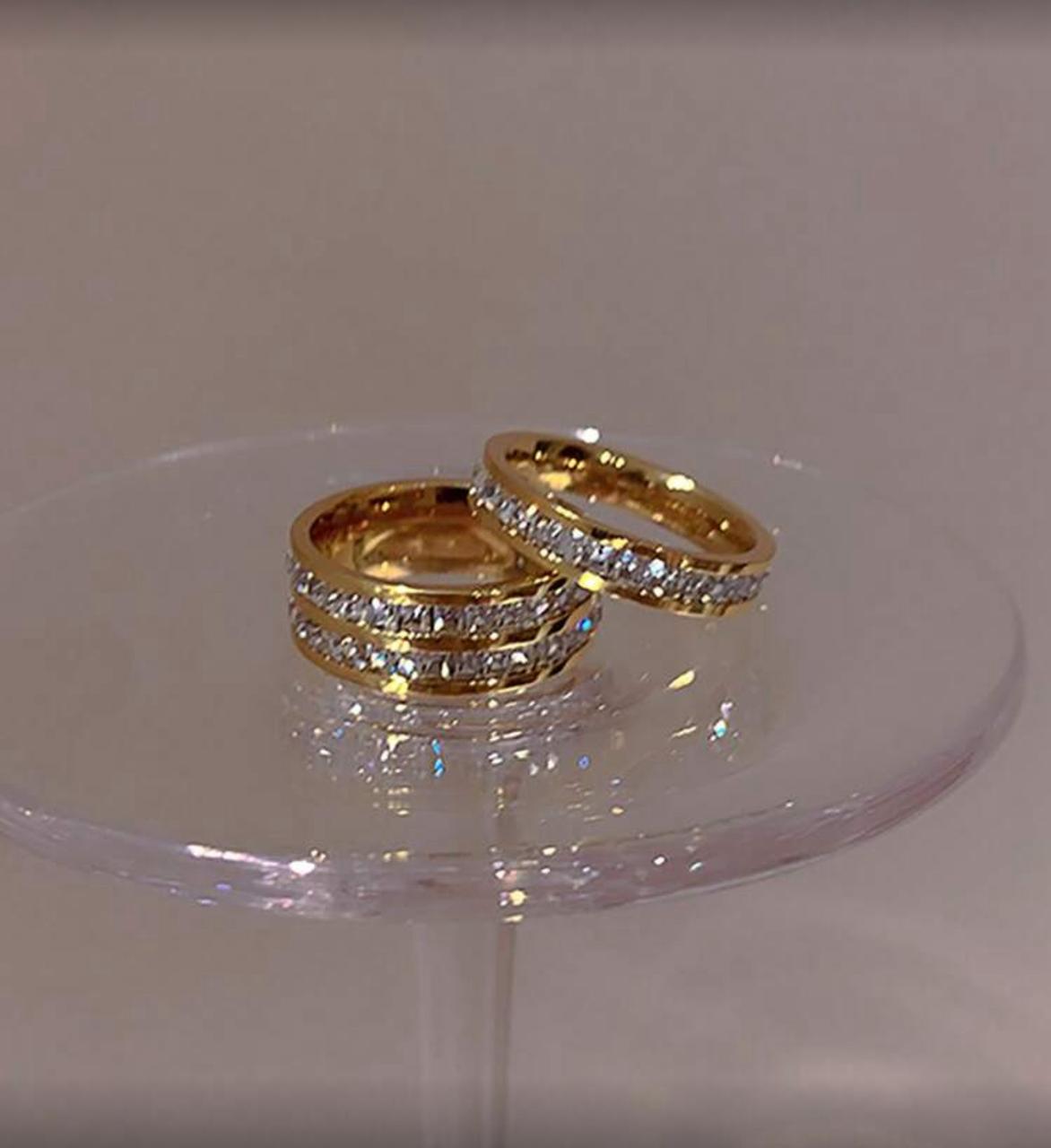 Double Row Crystal Gold Ring