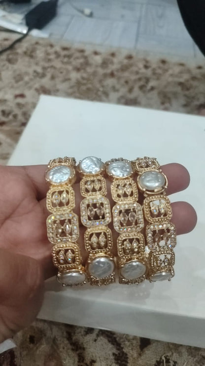 Gold Plated Pearl & Multicolor Bangles