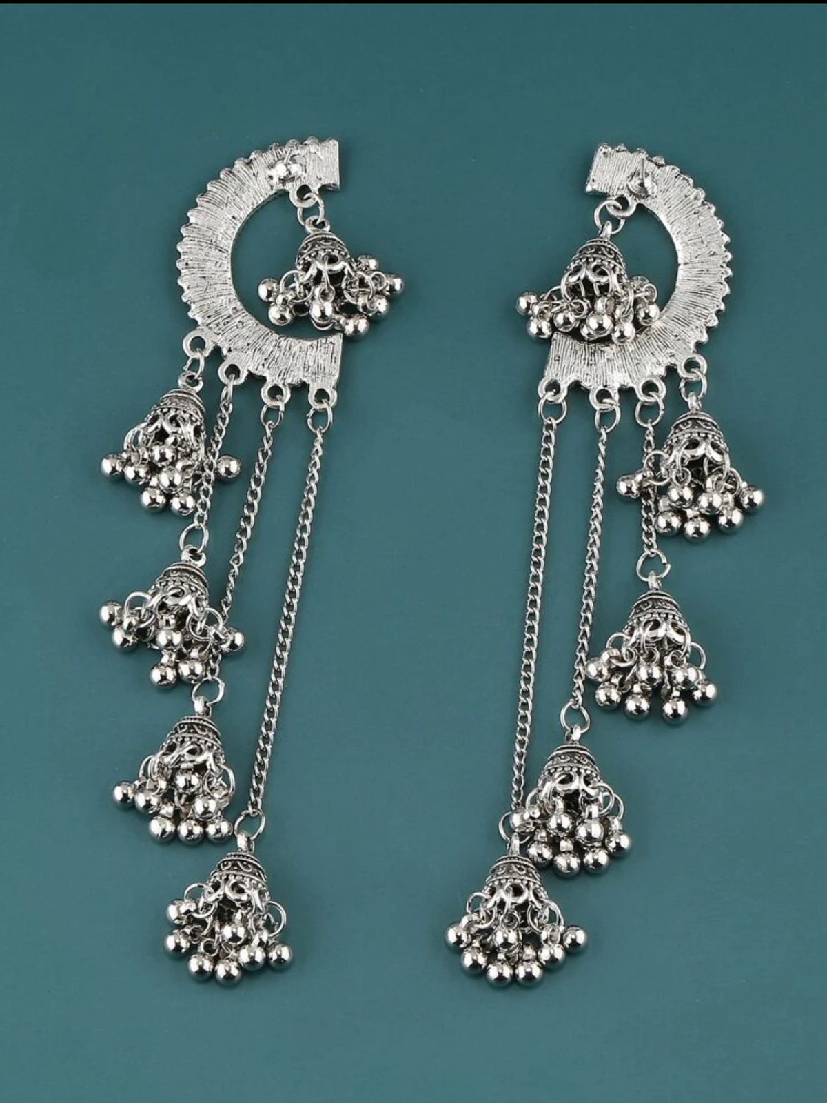 Royal Antique Gold Crescent Jhumka Statement Earrings