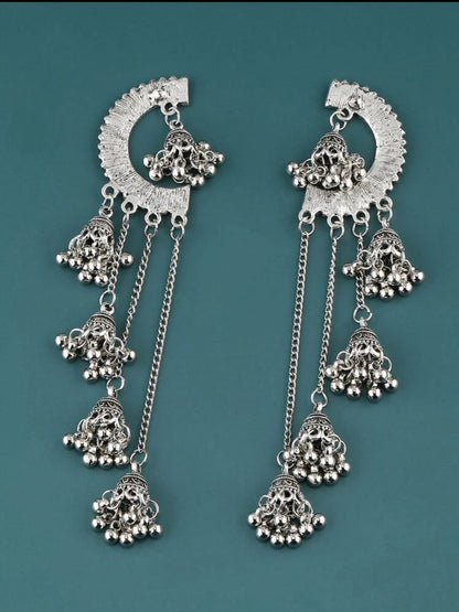 Royal Antique Gold Crescent Jhumka Statement Earrings