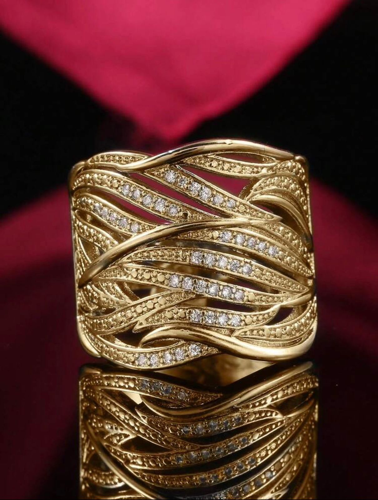 Luxury Wave Crystal Two-Tone Zirconia Ring