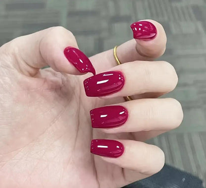 Glossy Shocking Pink Press On Nails Medium Square Fake Nails image 0