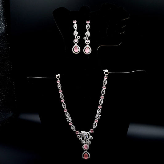 BRIDEL &amp; PARTY WEAR - SILVER GREEN &amp; SILVER T-PINK (NEKLACE &amp; EAR RINGS) image 1