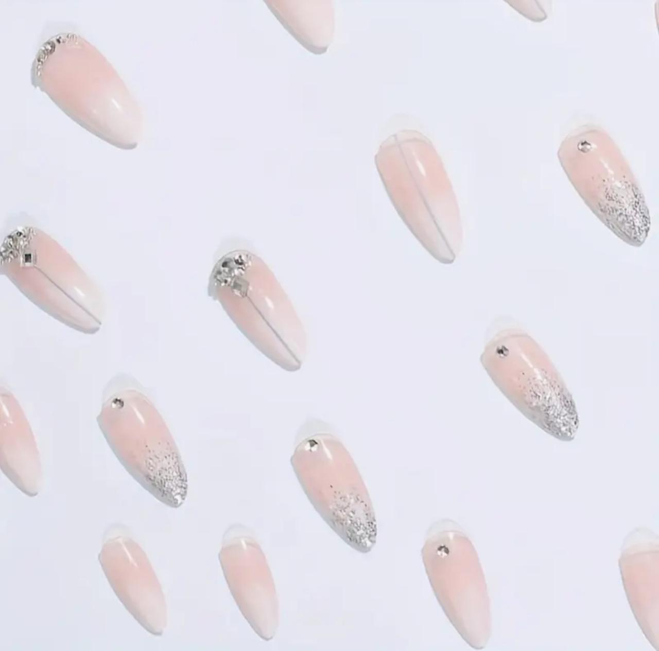 Mixed Color Almond Shaped Long Nail Set with Glitter Gradient and Glossy Finish image 2