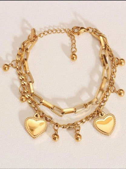 Fashion European Style Double-Layer Heart Pendant Chain Bracelet image 0