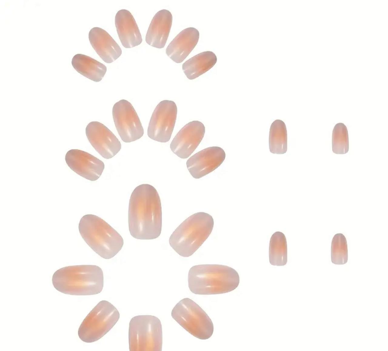 Short Almond Shaped Press-On Nails Set, Gradient Cat Eye Design image 2