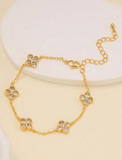 Premium Luxury Elegant 4-Leaf Clover Zirconia Stainless Steel Bracelet & Bangle Set image 3