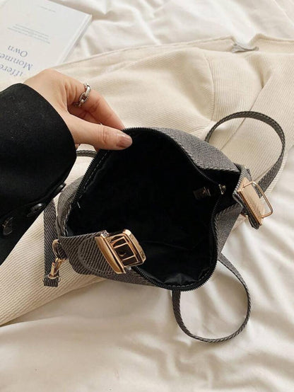 Mini Striped Print Box-Shaped Leather Adjustable Strap Crossbody Bag image 3