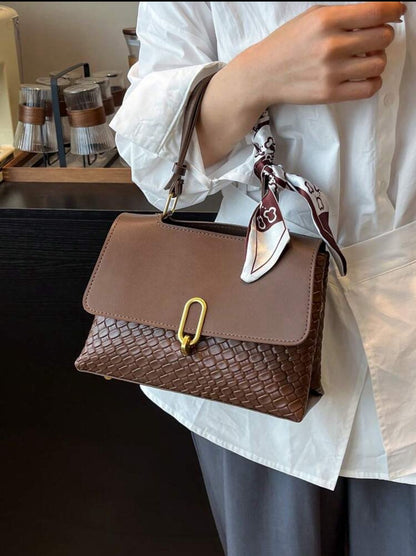 Classic Fashion Women Woven Colorblock Tote Shoulder Bag image 1