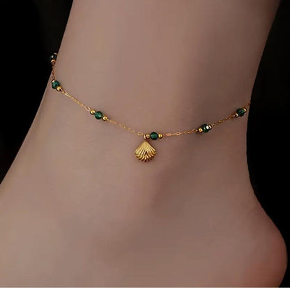 Elegant Shell & Green Bead Anklet - Durable Alloy, Perfect for Shopping, Dates, and Outdoor Activities image 0
