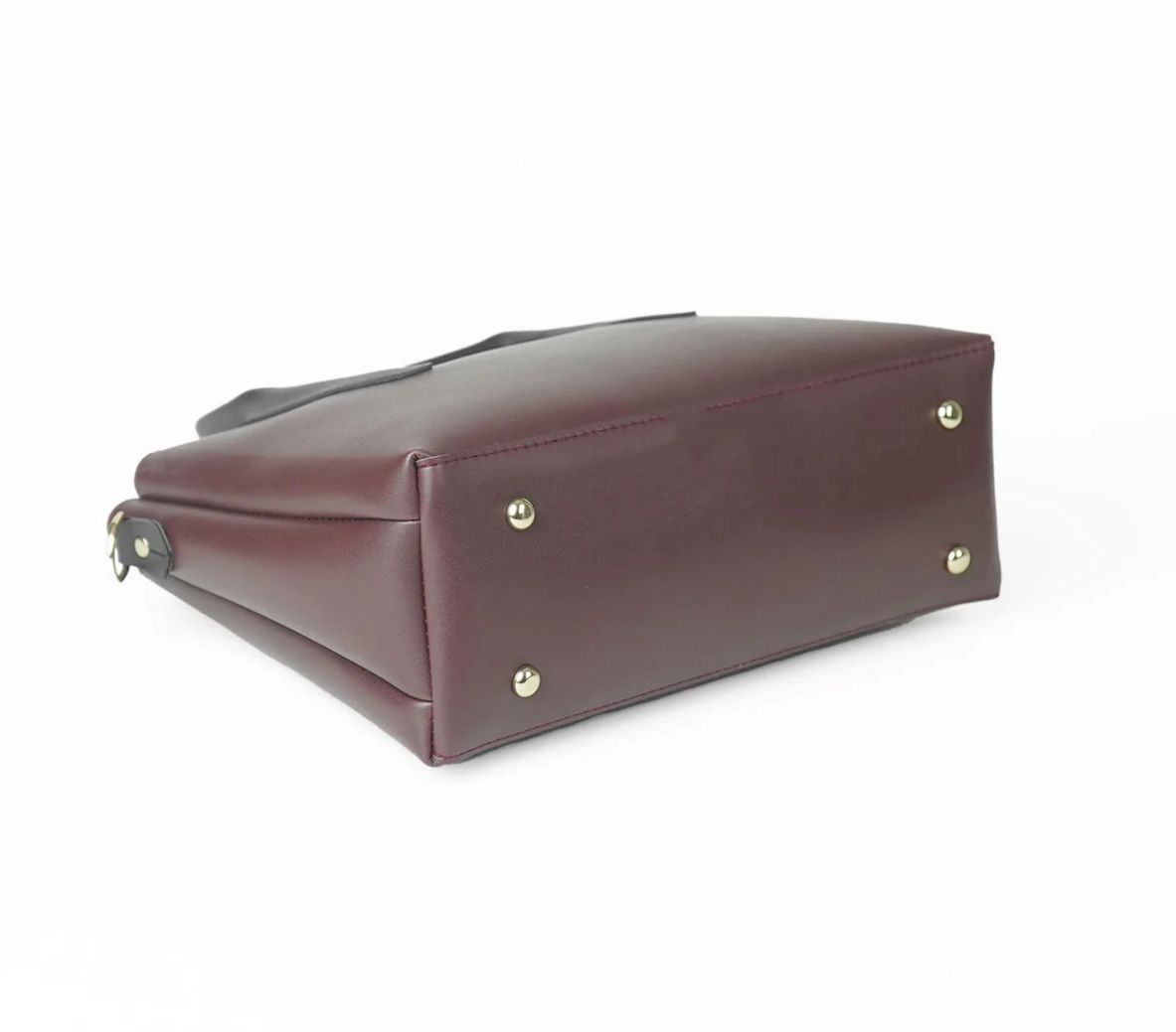 Elegant Maroon Handbag with Black Double Handles image 5