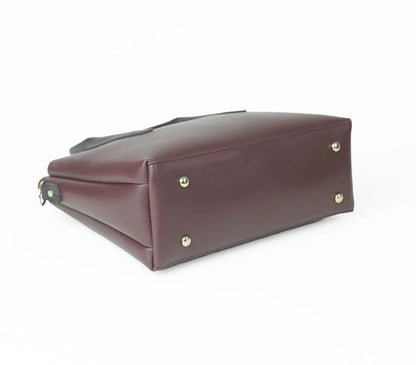 Elegant Maroon Handbag with Black Double Handles image 5