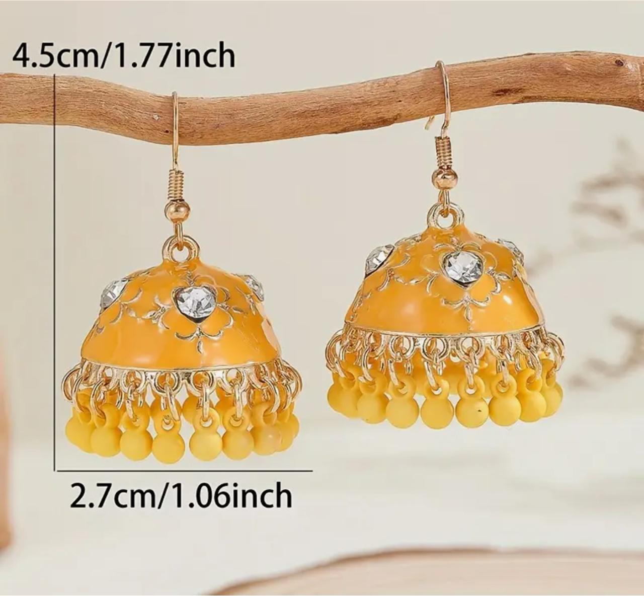 Luxury Jhumka Style Bell Tassel with Synthetic Cubic Zirconia, Boho Indian-Inspired Fashion Dangle Jhumka image 2