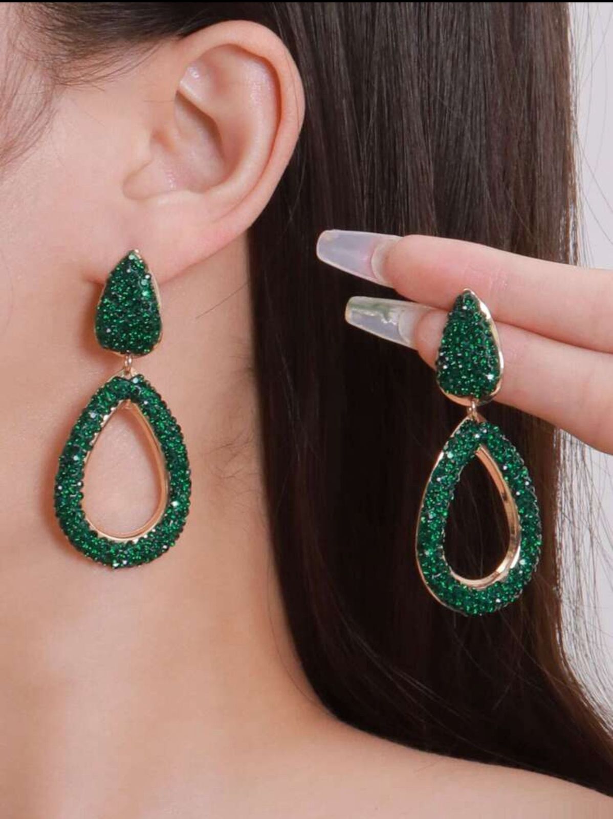 Sparkling Geometric Water Drop Shape Zirconia Studded Luxury Party Earrings image 1