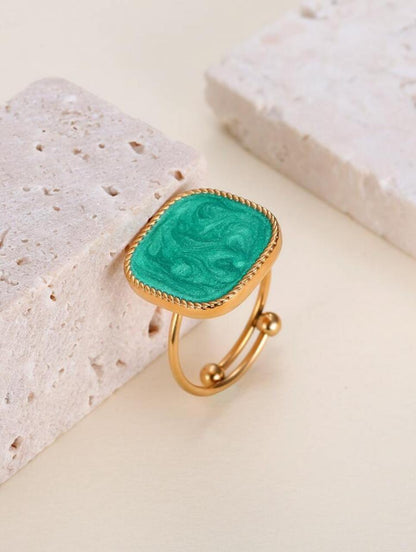 ELEGANT SQUARE SHAPED LIQUID SAND FAUX PEARL RING - Green image