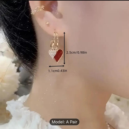 Elegant Red Heart Dangle Earrings with Silvery Needle image 1
