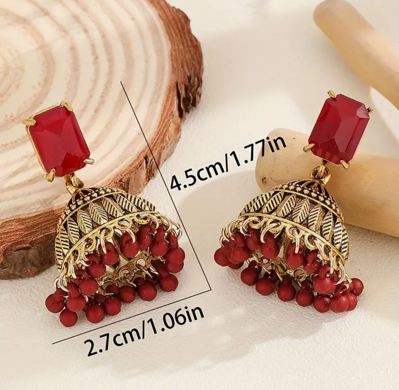 Vintage Jhumka Glamorous Inlaid Glass Square Tassel Drop Earrings image 2