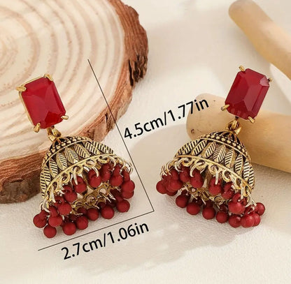 Vintage Jhumka Glamorous Inlaid Glass Square Tassel Drop Earrings image 2