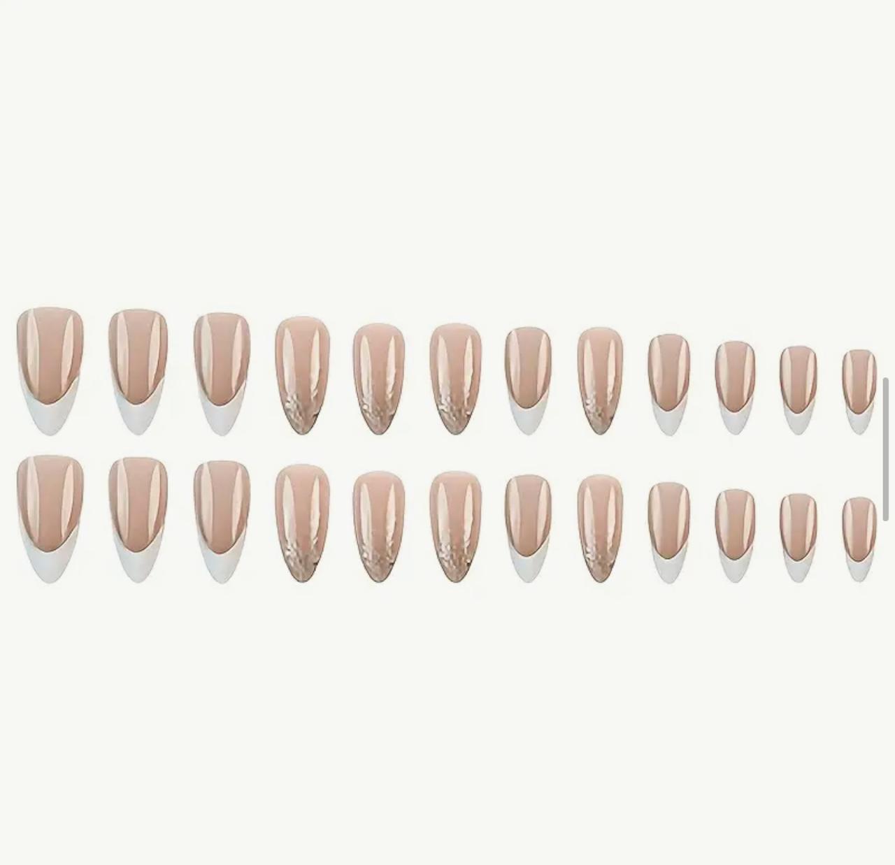 24pcs Medium Almond Press-On Nails, Glossy Pink French Style with Gradient Glitter image 1