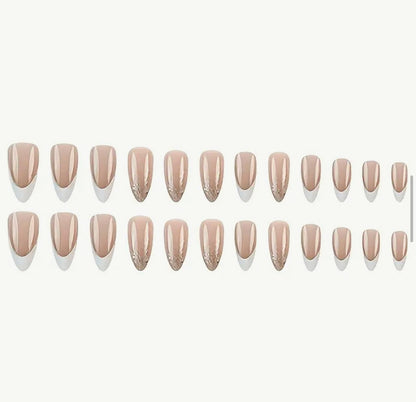 24pcs Medium Almond Press-On Nails, Glossy Pink French Style with Gradient Glitter image 1