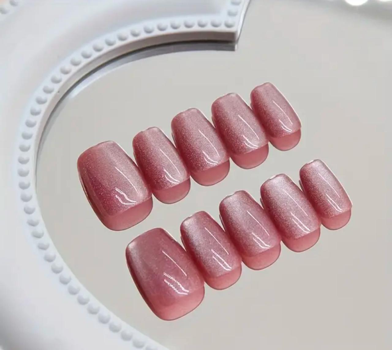 30pcs Glamorous Cat Eye Press-On Nails Set - Medium Square, Shimmering Red & Purple Solid Color with Glossy Finish, Easy to Apply & Remove for a Chic Look, Beauty Enhancement|Elegant Nail Style|Durable Pres sons, Cute Nails image 2