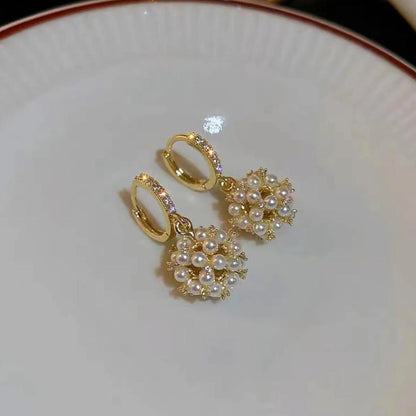 PEARL ZIRCON BALL EAR RING image 1