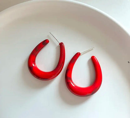 Elegant & Red U-Shaped Hoop Earrings - Perfect for daily wear image 2