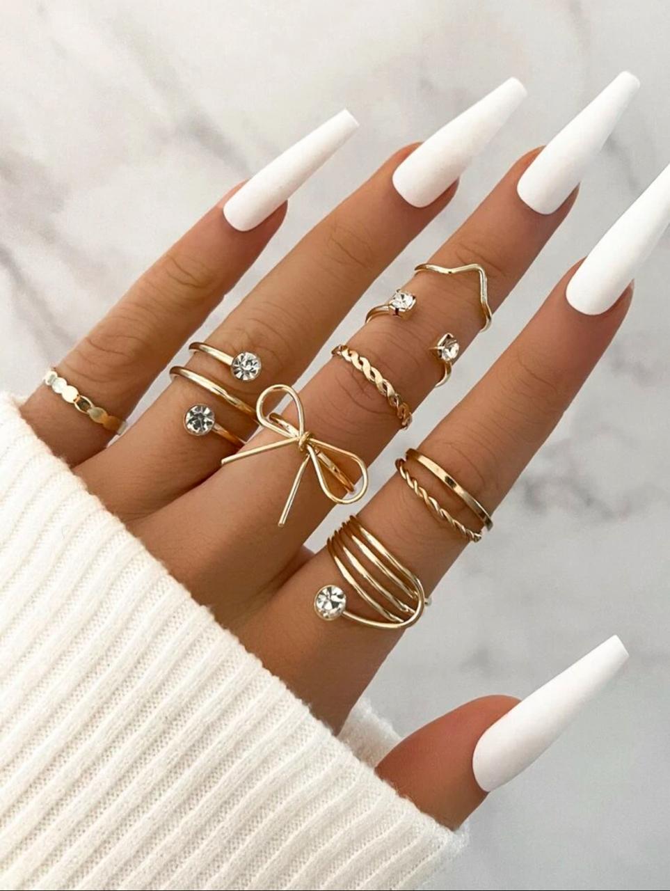 8pcs Bow & Rhinestone Decor Ring image 1