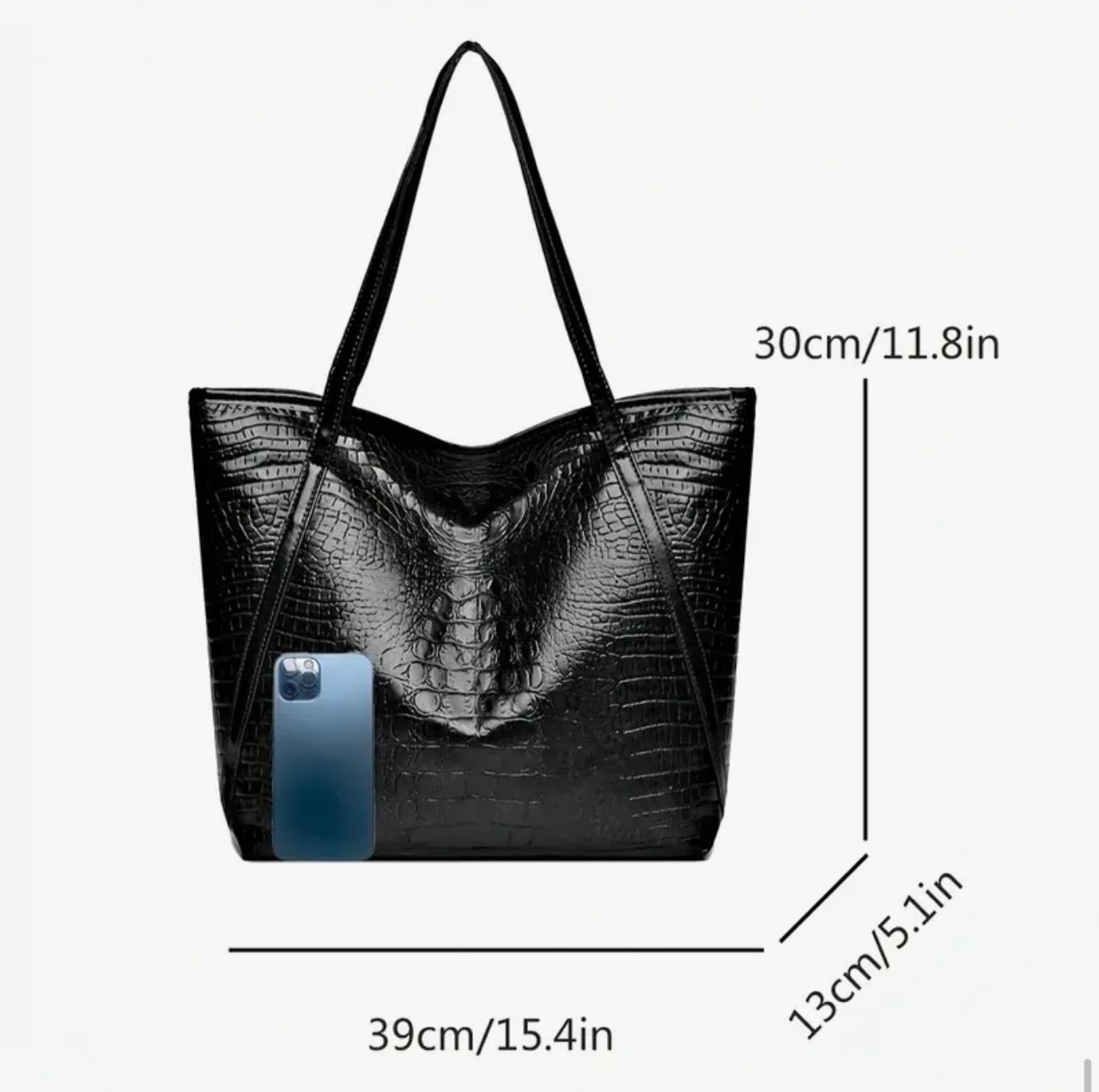 Stylish Black Crocodile Print PU Scratch-Resistant Shoulder Handbag with Zipper Closure. image 3