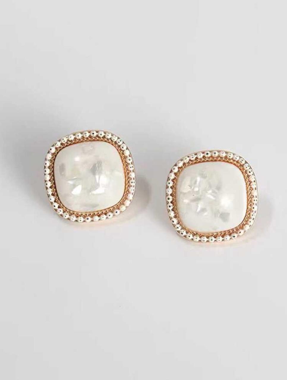 Faux Pearl Square Style Rhinestone Stud image 1