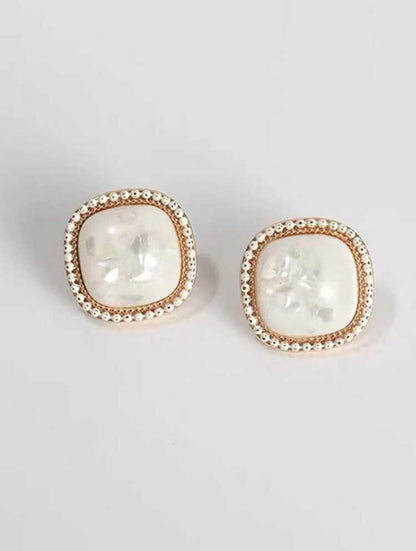 Faux Pearl Square Style Rhinestone Stud image 1