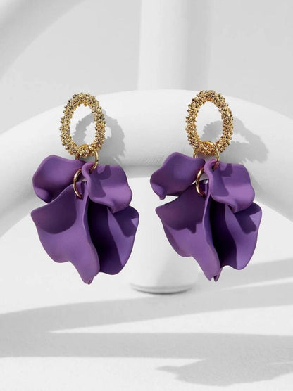 Petal Drop Earrings, featuring a delicate and elegant design inspired by nature's beauty - Purple image