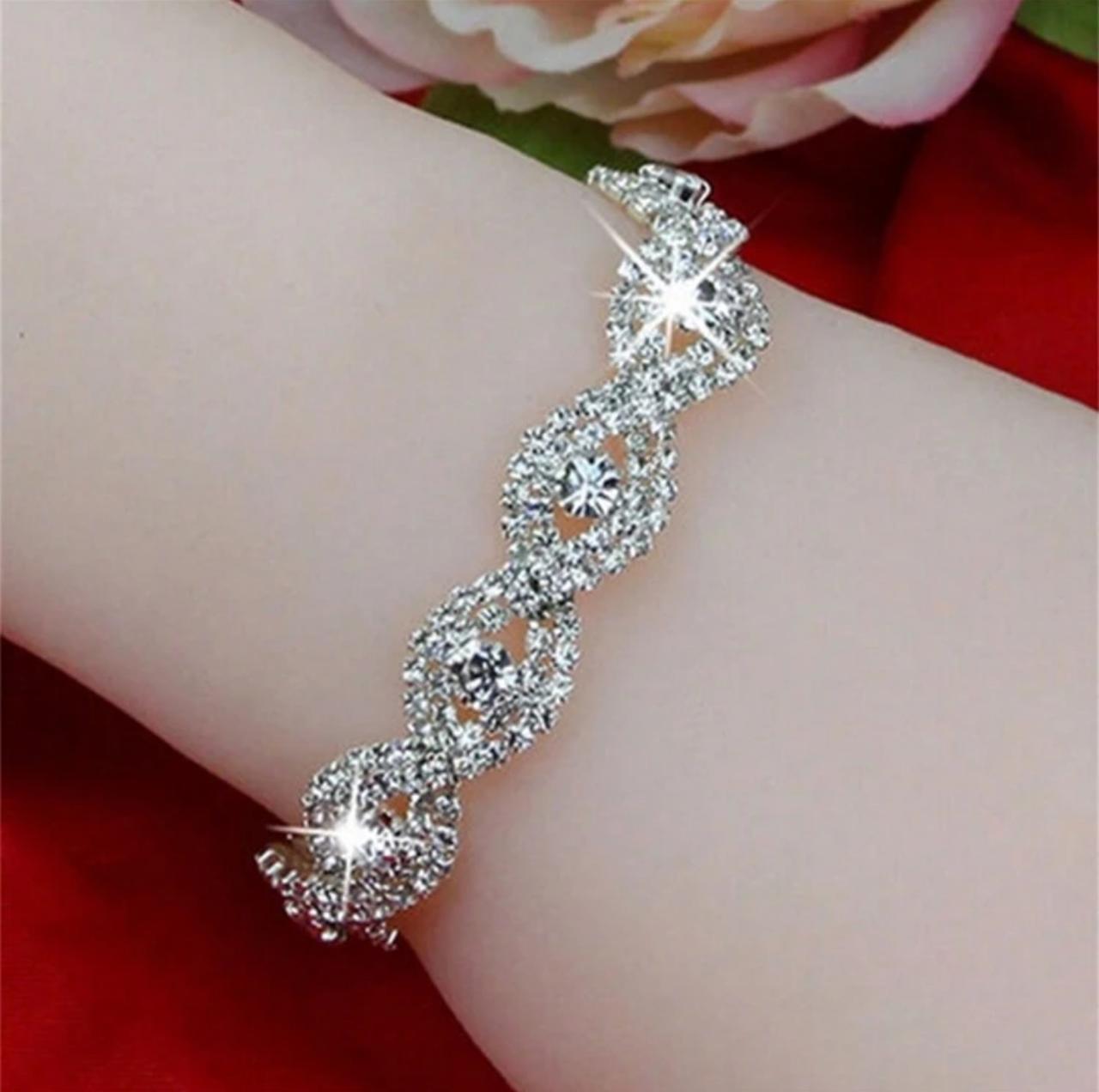 Elegant Luxury Austrian Crystal Infinity Rhinestone Bracelet image 2