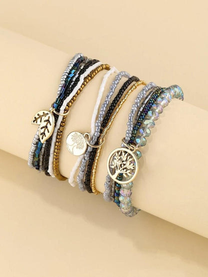 3 Pieces Tree Decor Layered Beaded Bracelet image 0