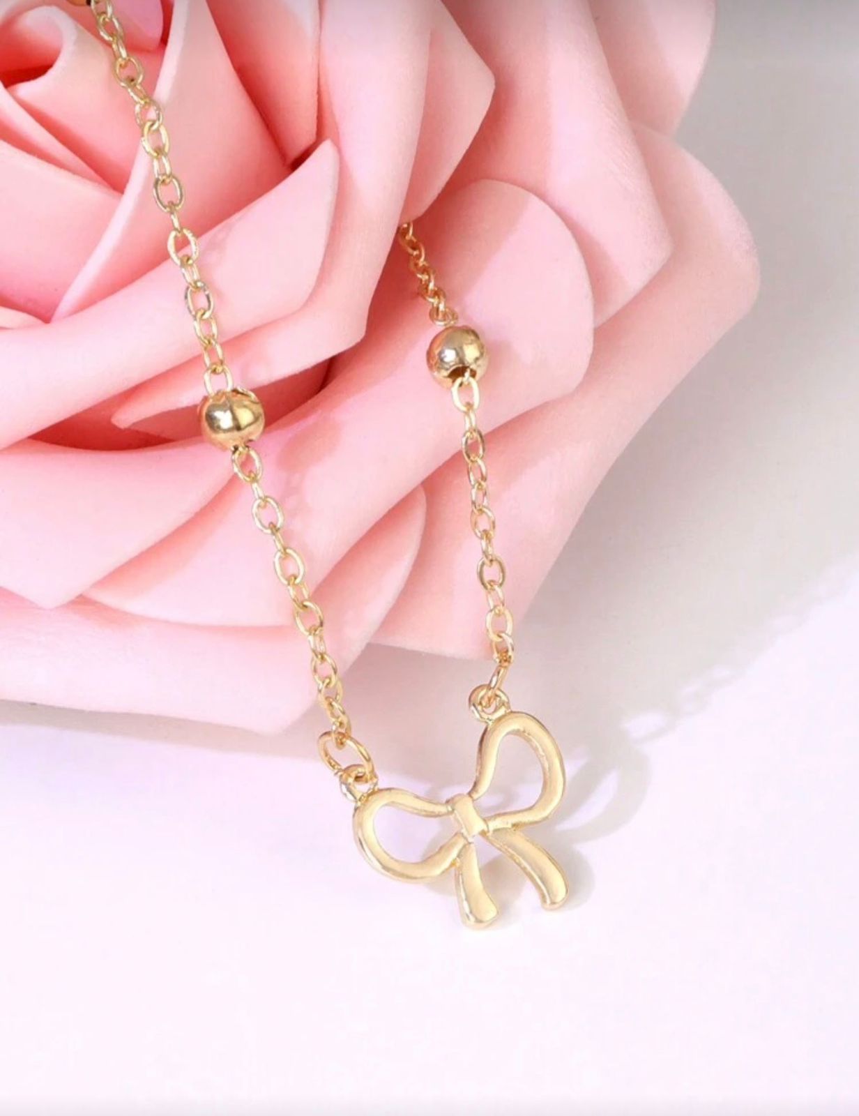 Gold-Tone Stainless Steel Beaded Bow Link Chain Bracelet image 2