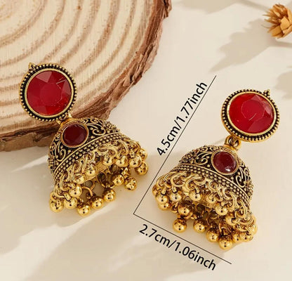 Vintage Bell Tassel Jhumka with Turquoise Stone – Intricate Filigree Design, Perfect for Weddings, Parties, and Casual Attire image 3