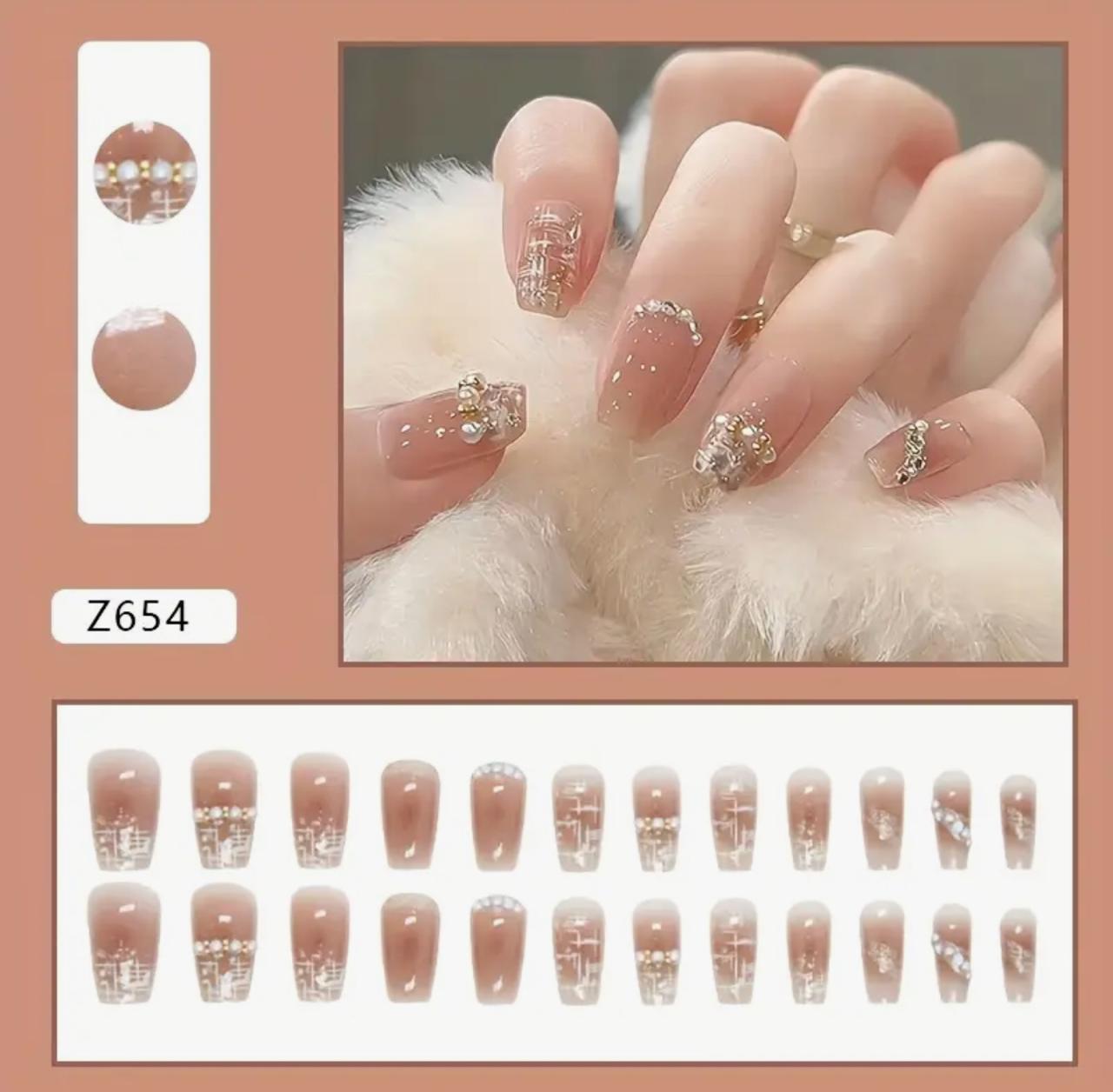 Chic Pink Ballet Press-On Glossy Finish Nails with Pearls & Glitter image 3
