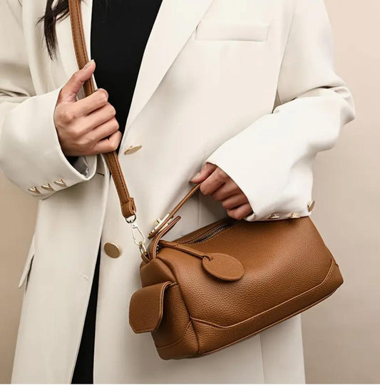 Minimalist Solid Color Boston Detachable Adjustable Shoulder Strap, Zipper Closure Bag with Multi-Pocket Design image 1