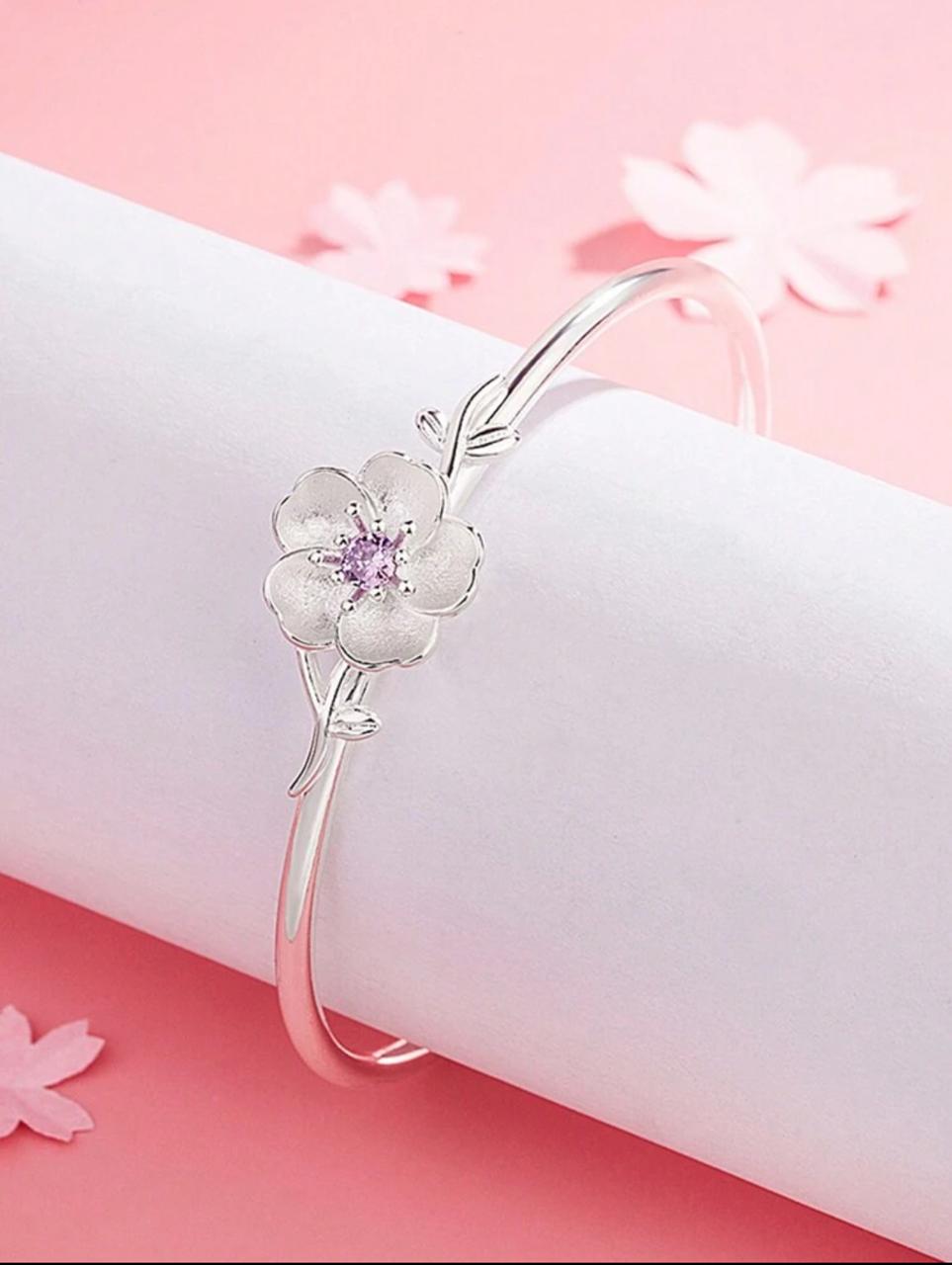 CHIC FLORAL DESIGN BRACELET WITH RHINESTONE ACCENTS image 5