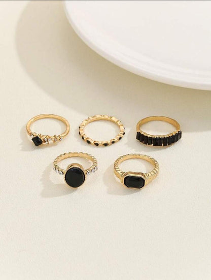 5pcs/set Simple Design Black Stone Inlaid Ring Set image 3