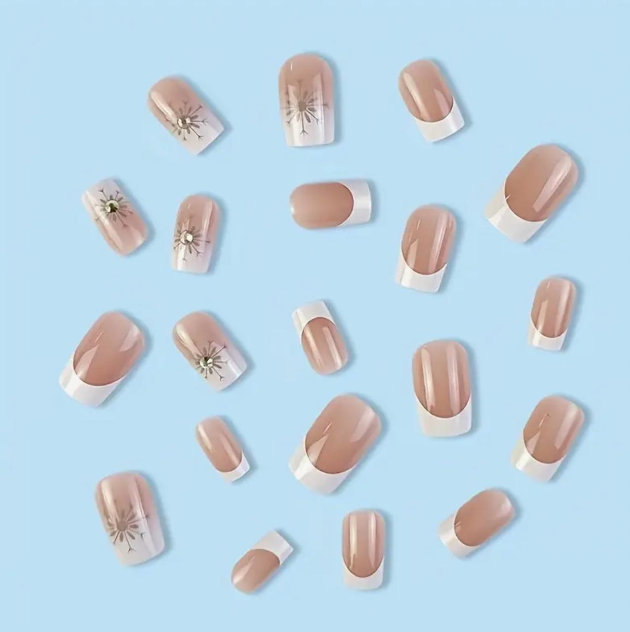 Square Snowflake French 3D Faux Gem Textured Casual Fake Nails image 2