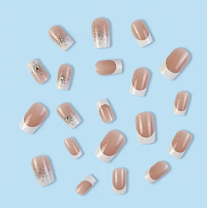 Square Snowflake French 3D Faux Gem Textured Casual Fake Nails image 2