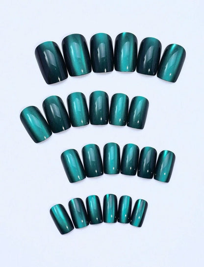 24pcs Square Green Cat Eye Reusable False Nails image 2