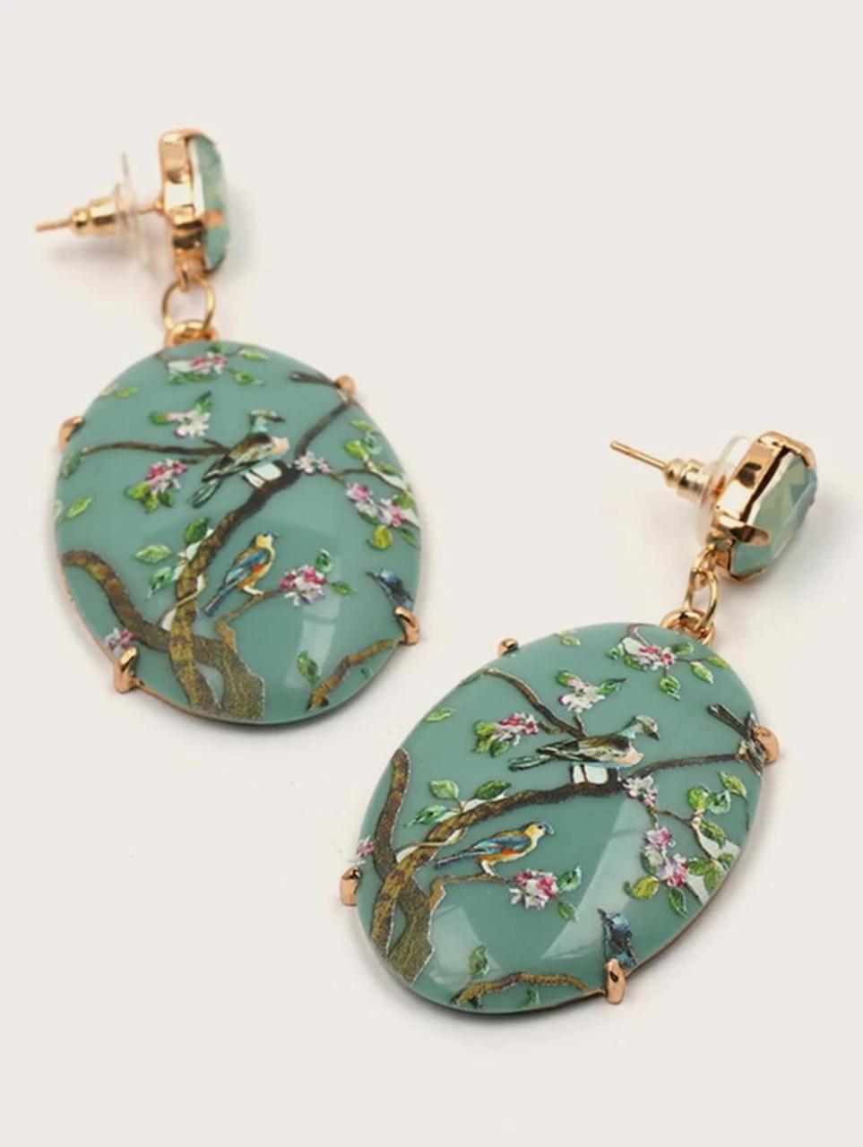 FLOWER &amp; BIRD D?COR GEOMETRIC DROP EARRINGS image 1