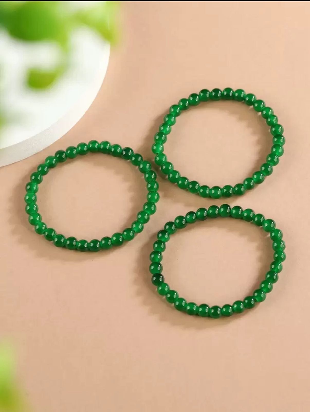 3pcs Jade Green Color Bracelets, Suitable For Daily Wear image 1