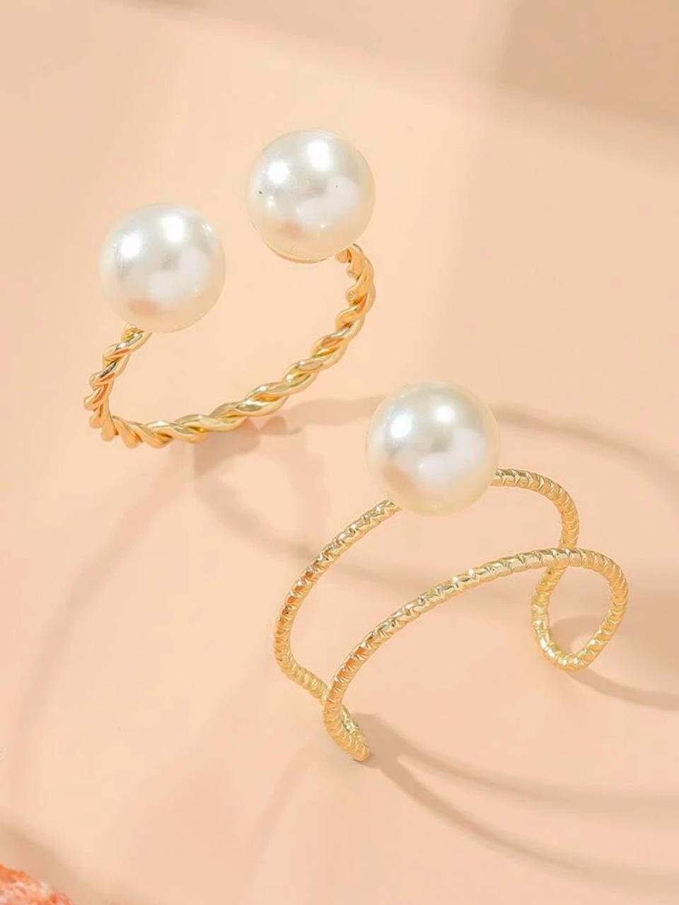 2pcs Simple Faux Pearl Open Ring Set image 1