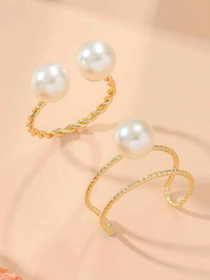 2pcs Simple Faux Pearl Open Ring Set image 1