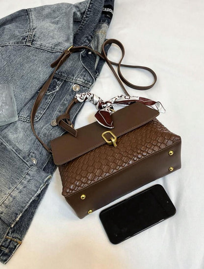 Classic Fashion Women Woven Colorblock Tote Shoulder Bag image 4