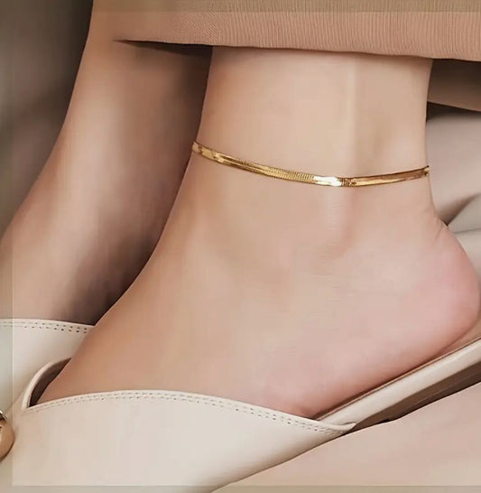 Elegant Stainless Steel Golden Flat Chain Anklet with Lobster Clasp image 1